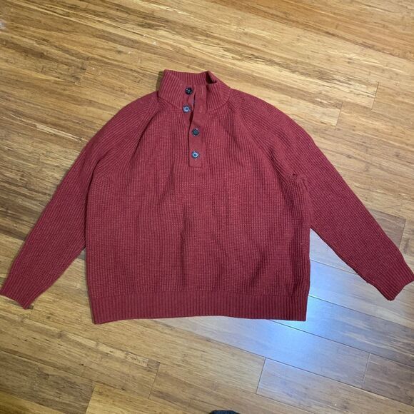 Banana Republic Sweater Mens XL Red Italian Yarn Wool Button Mock Neck‎ Pullover - Picture 1 of 6